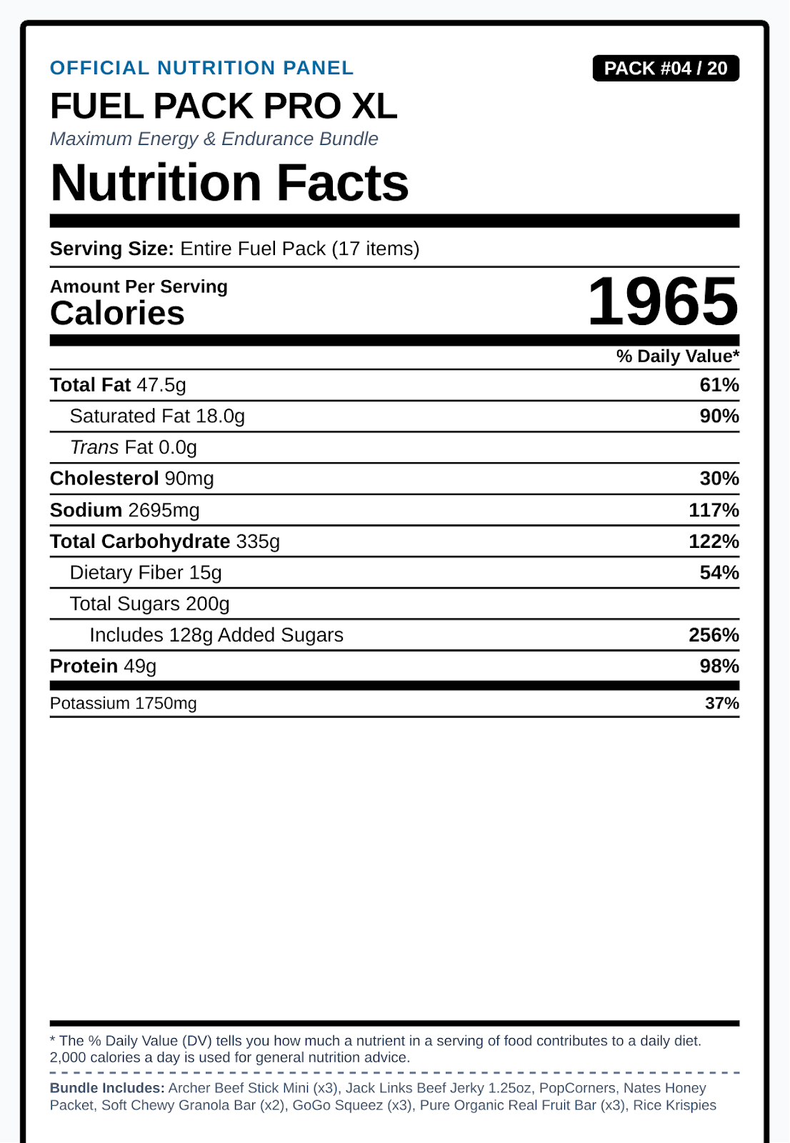 Fuel Pack Pro XL (20 items, balanced macros,60+ G protein)